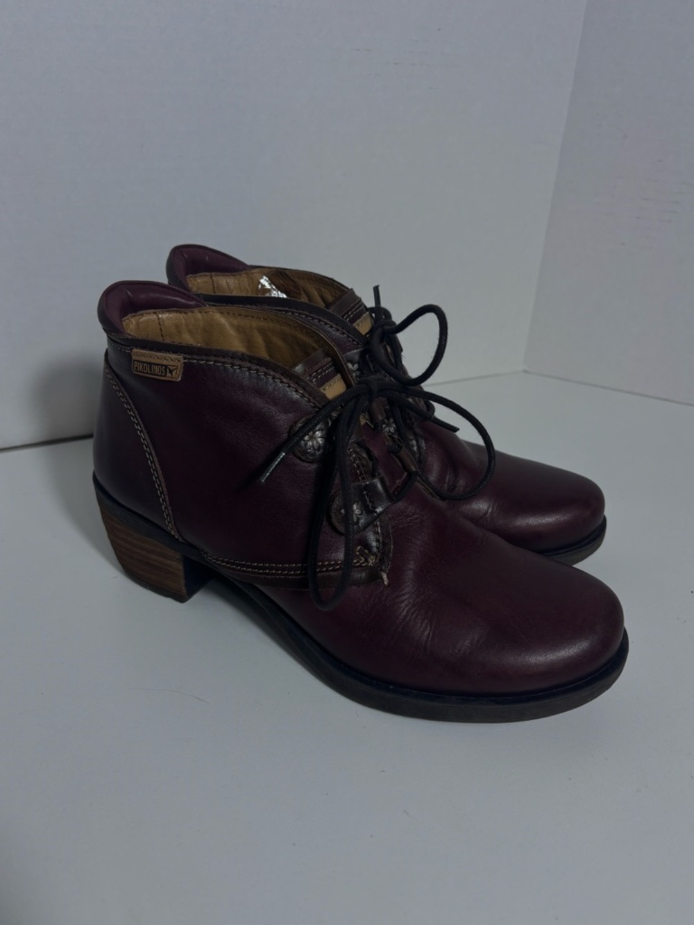 PIKOLINOS Women's Burgundy Lace-Up Leather Ankle Boots